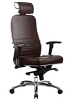 Кожаные кресла Метта SAMURAI KL3 на мультиблоке с 3D подголовником, натуральная кожа коричневая - фото