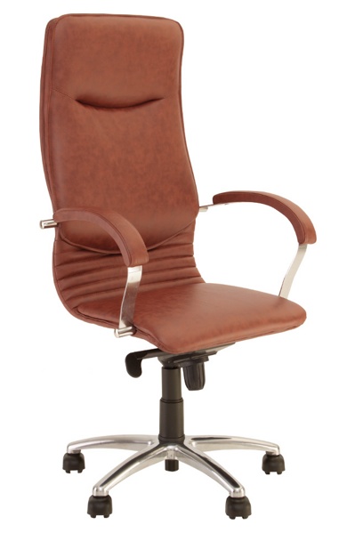Кожаное кресло руководителя НОВА дерево-хром для компьютера, дома и офиса. Nova Steel Chrome натуральная кожа