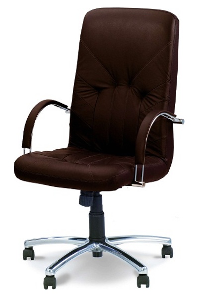 Кожаное компьютерное кресло МЕНЕДЖЕР хром для дома и офиса, стул MANAGER Steel Chrome