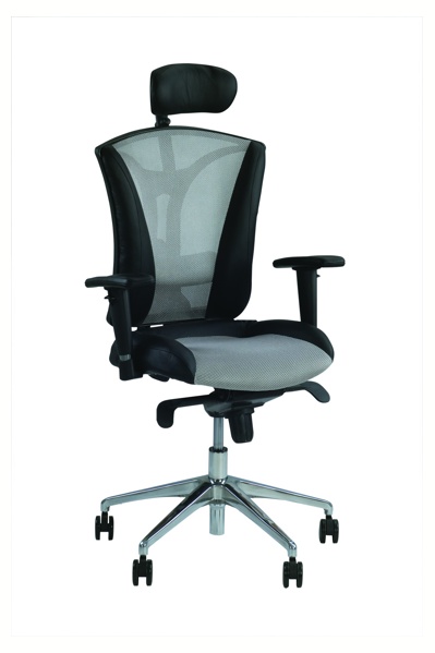 Кресло (стул) ПИЛОТ R хром с подголовником (Pilot R HB Chrome) кожа LE-Сетка