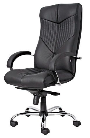 Кожаное кресло (стул) ТОРУС хром для руководителя. TORUS Steel Chrome натуральная кожа сплит